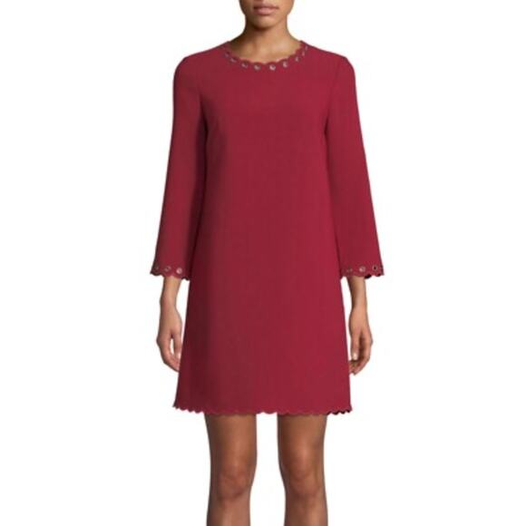 NWT Kate Spade Red Scallop Grommet 3/4 Sleeve Viscose Blend Shift Dress • Size 4 - Picture 1 of 5